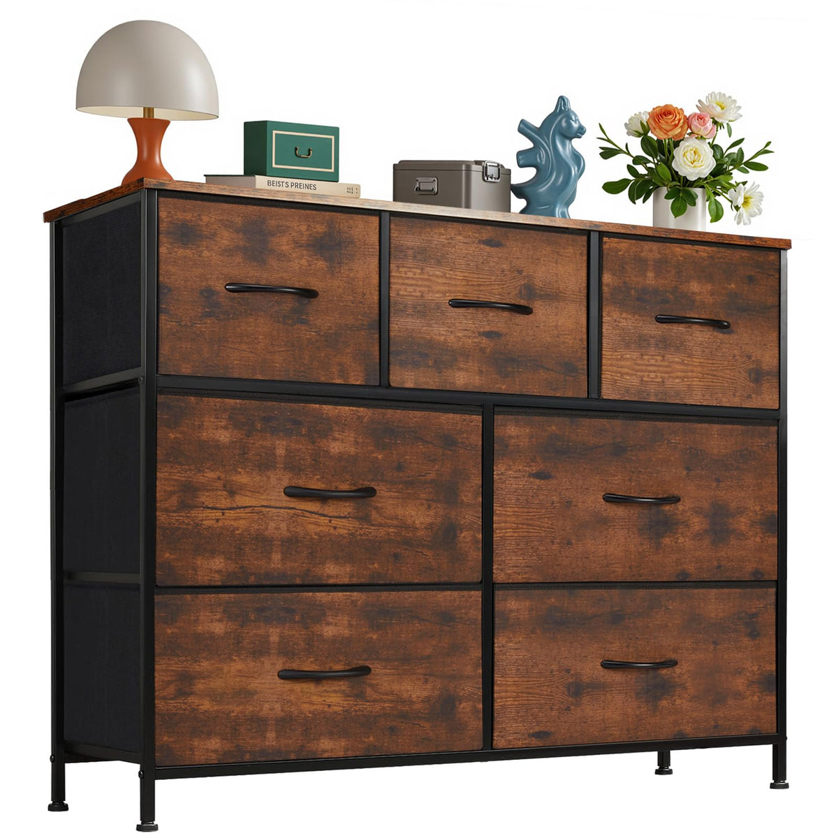 OLIXIS 7-Drawer Dresser with rust brown fabric storage for organized bedroom spaces