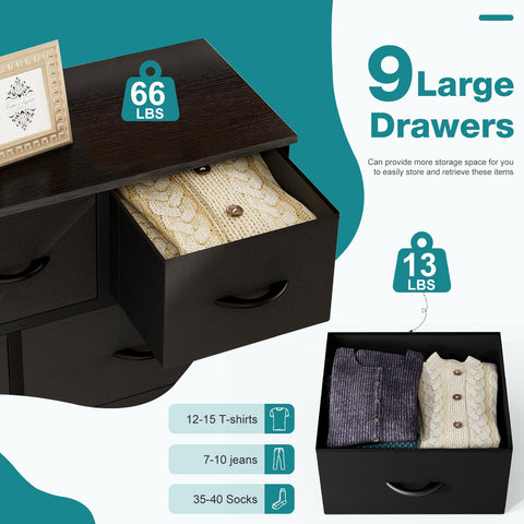 OLIXIS 9-drawers dresser solid wood top close-up emphasizes extra surface for daily essentials