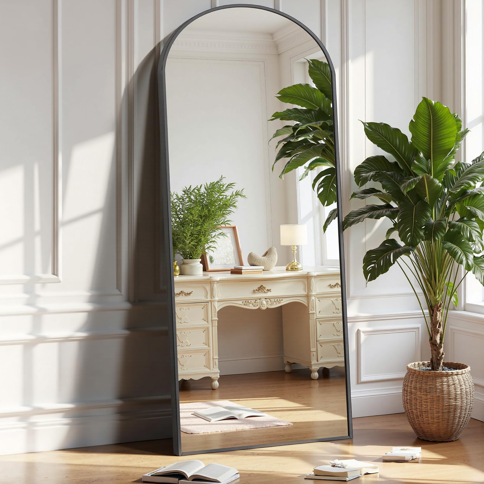 OLIXIS black arched full-length mirror front view for clear full-body checks
