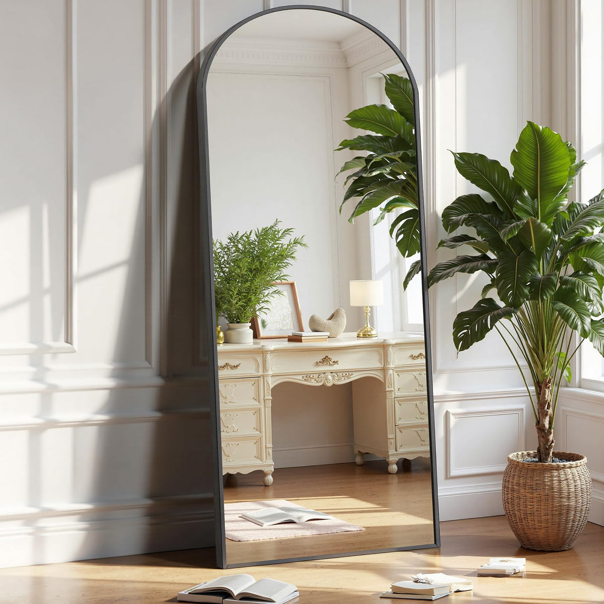 OLIXIS black arched full-length mirror front view for clear full-body checks