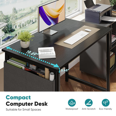 OLIXIS desk with integrated side pocket stores pens, notebooks, chargers neatly