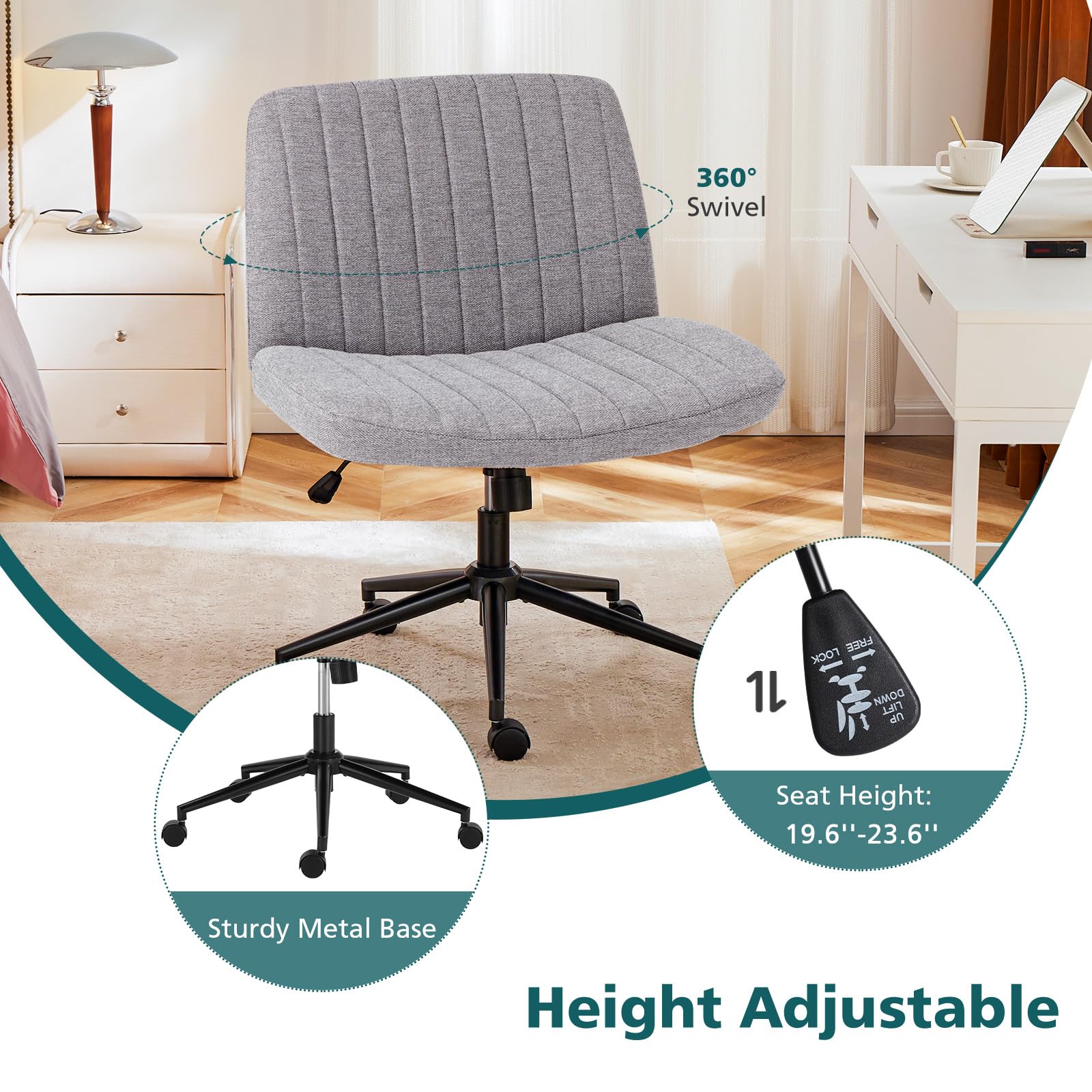 OLIXIS Criss Cross Chair height adjustment adapts to different desk heights.