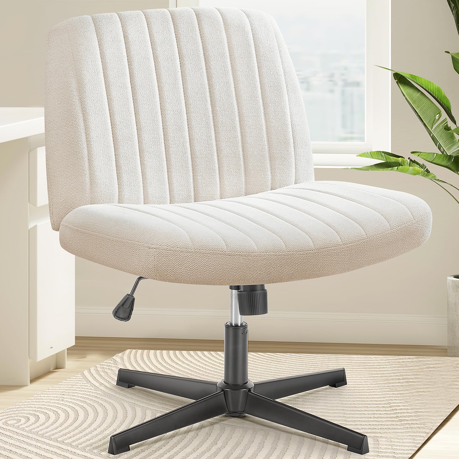OLIXIS Criss Cross legged chair front view, armless beige, comfortable for long study sessions