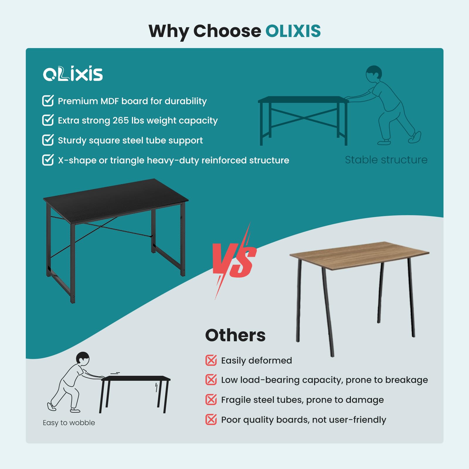 OLIXIS desk color options include black, white, rust.