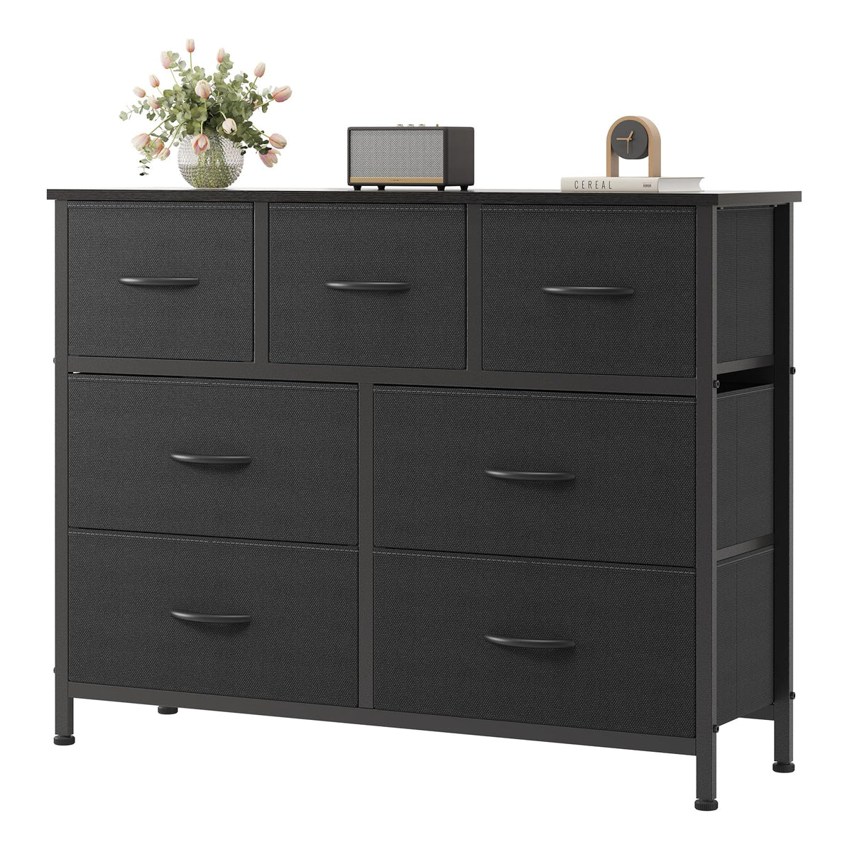 OLIXIS dresser front view with seven drawers for organized bedroom storage