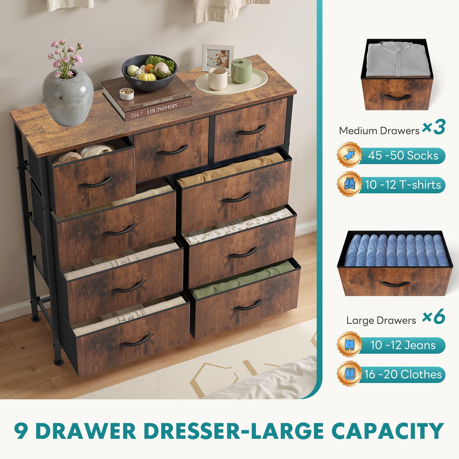 OLIXIS dresser in a bedroom helps reduce clutter and maximize space