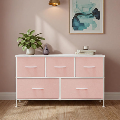 OLIXIS pink dresser drawer detail highlighting fabric texture