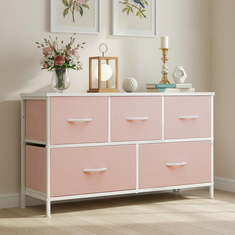 OLIXIS pink dresser in entryway as a storage organizer