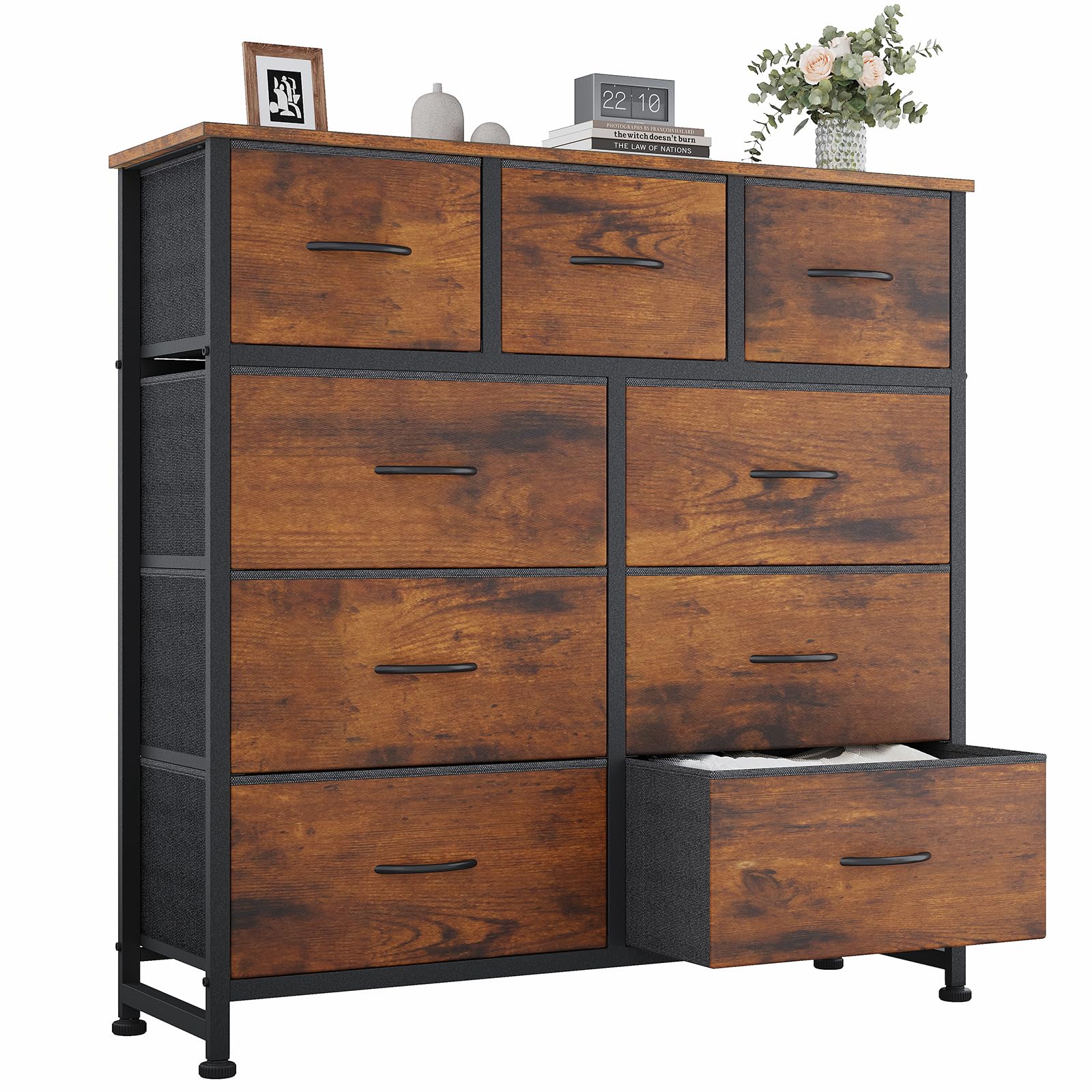 OLIXIS dresser with wooden top provides a sturdy surface for daily essentials