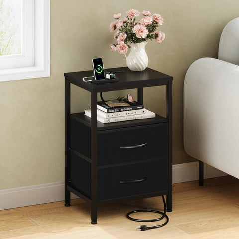 OLIXIS nightstand complements a modern bedroom setup with a functional charging hub