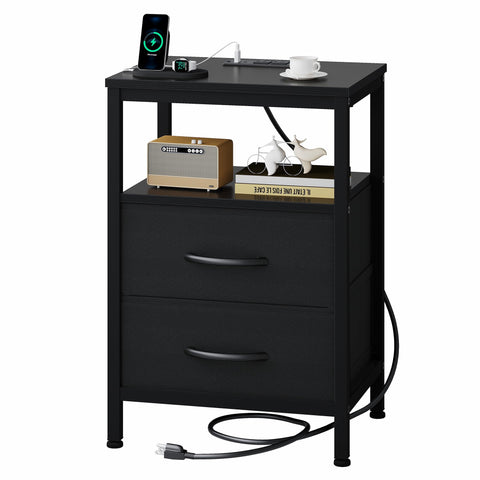 OLIXIS nightstand with charging station showing USB-A and USB-C ports for bedside charging