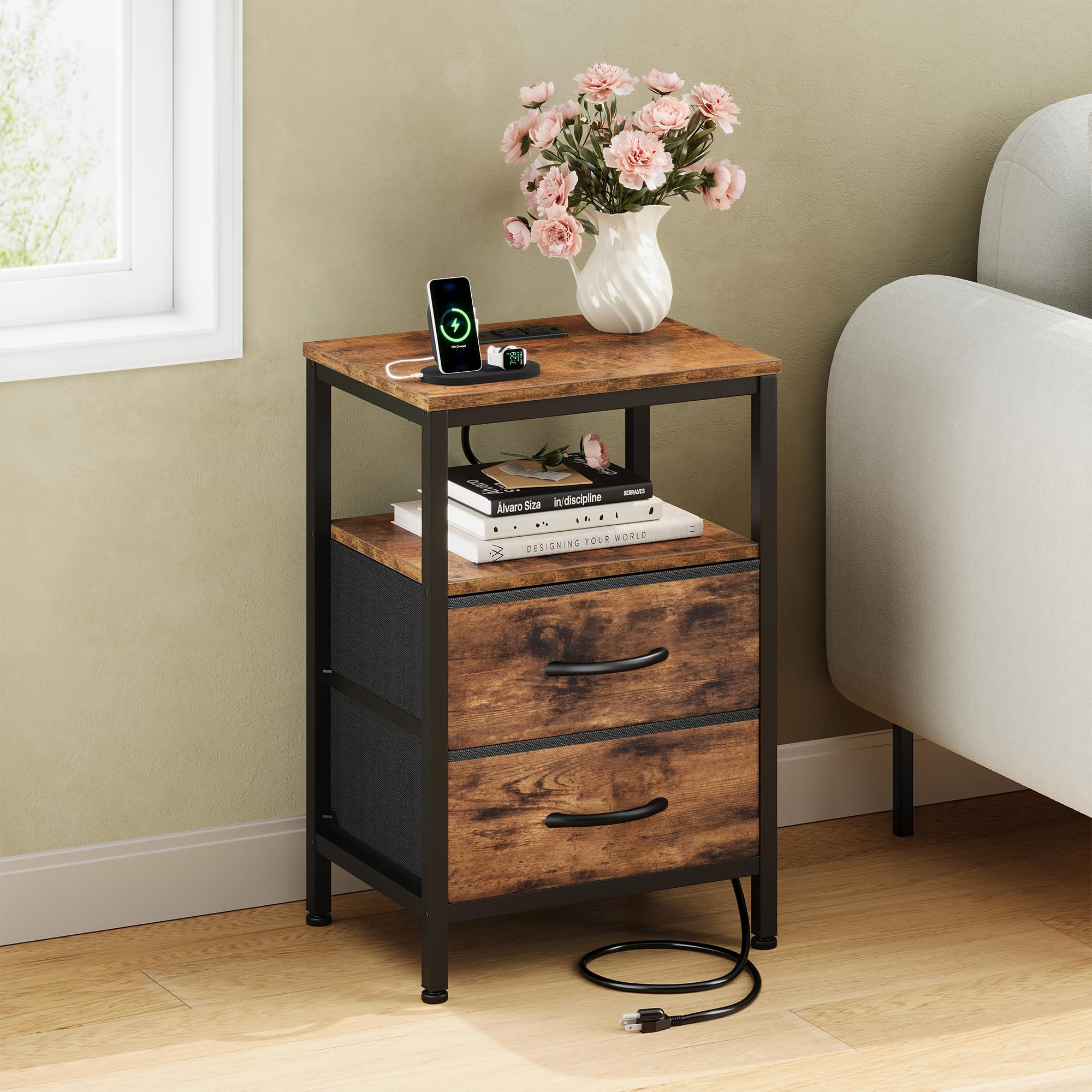 OLIXIS nightstand compact dimensions fit small bedrooms easily