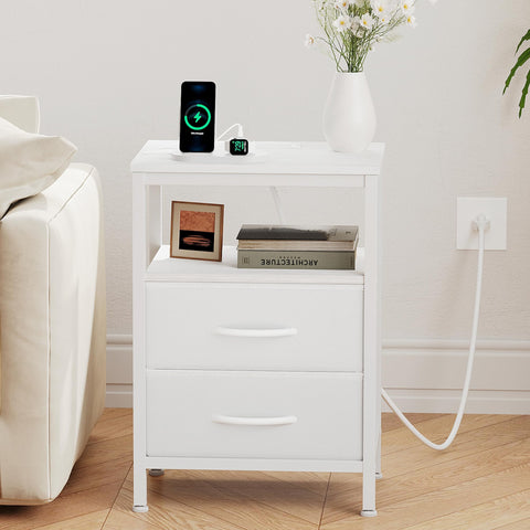 OLIXIS nightstand fabric drawers closed for organized bedside storage.