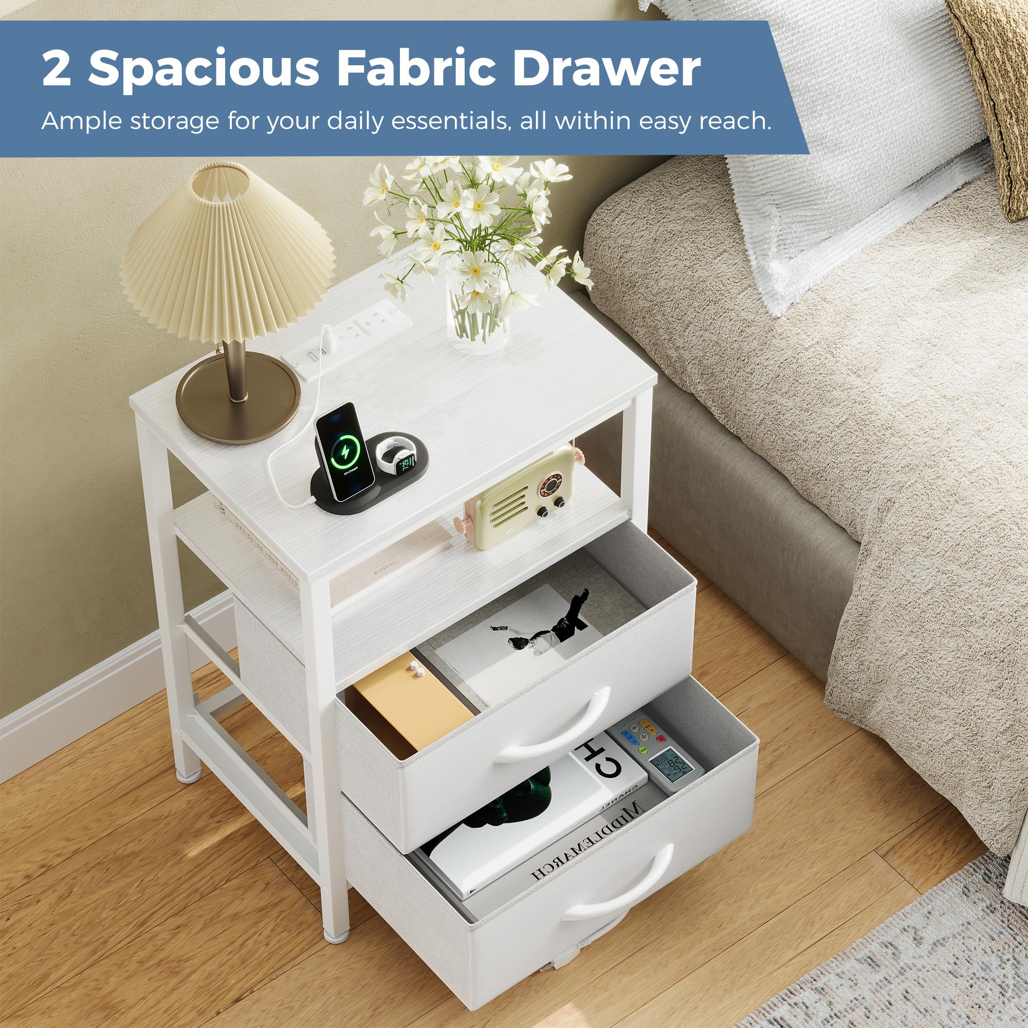 OLIXIS nightstand four adjustable leveling feet stabilize on floors.