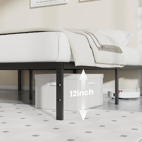 OLIXIS Twin Bed Frame with metal slats provides strong, stable support.