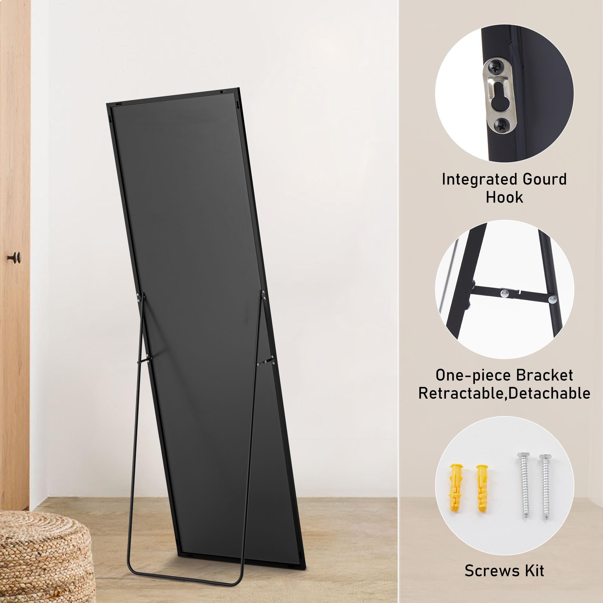 OLIXIS wall-tilt full-length mirror for flexible wall placement and stand-free use.