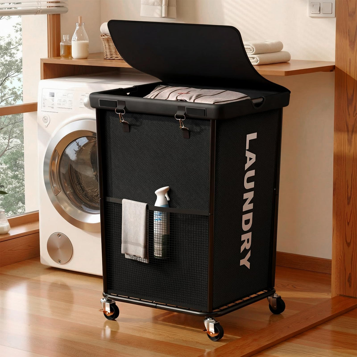 Olldide 150L laundry basket with wheels for easy transport