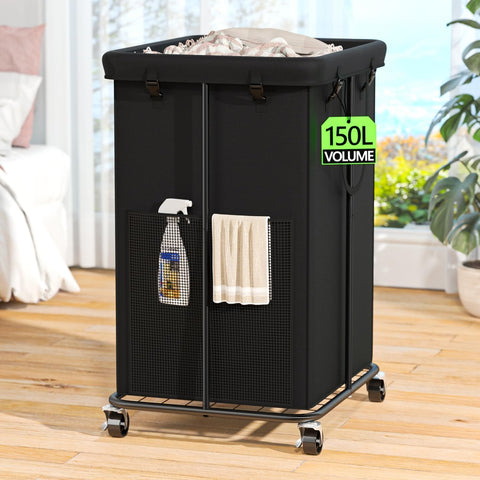 Olldide 150L laundry hamper with wheels for easy mobility.