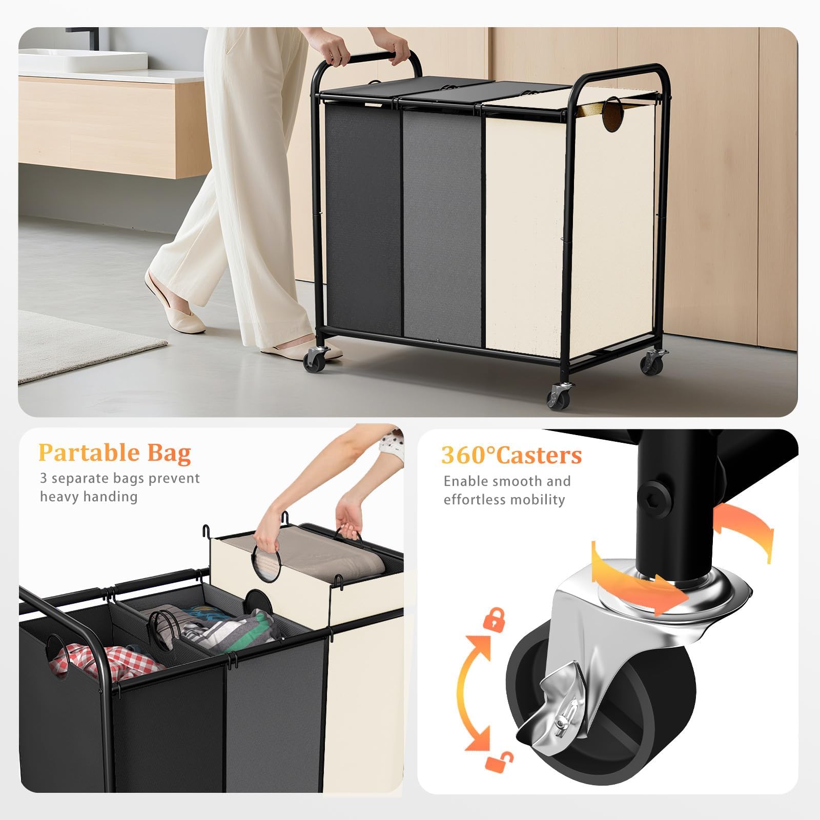 Olldide 60L removable bags for separate sorting by color or fabric