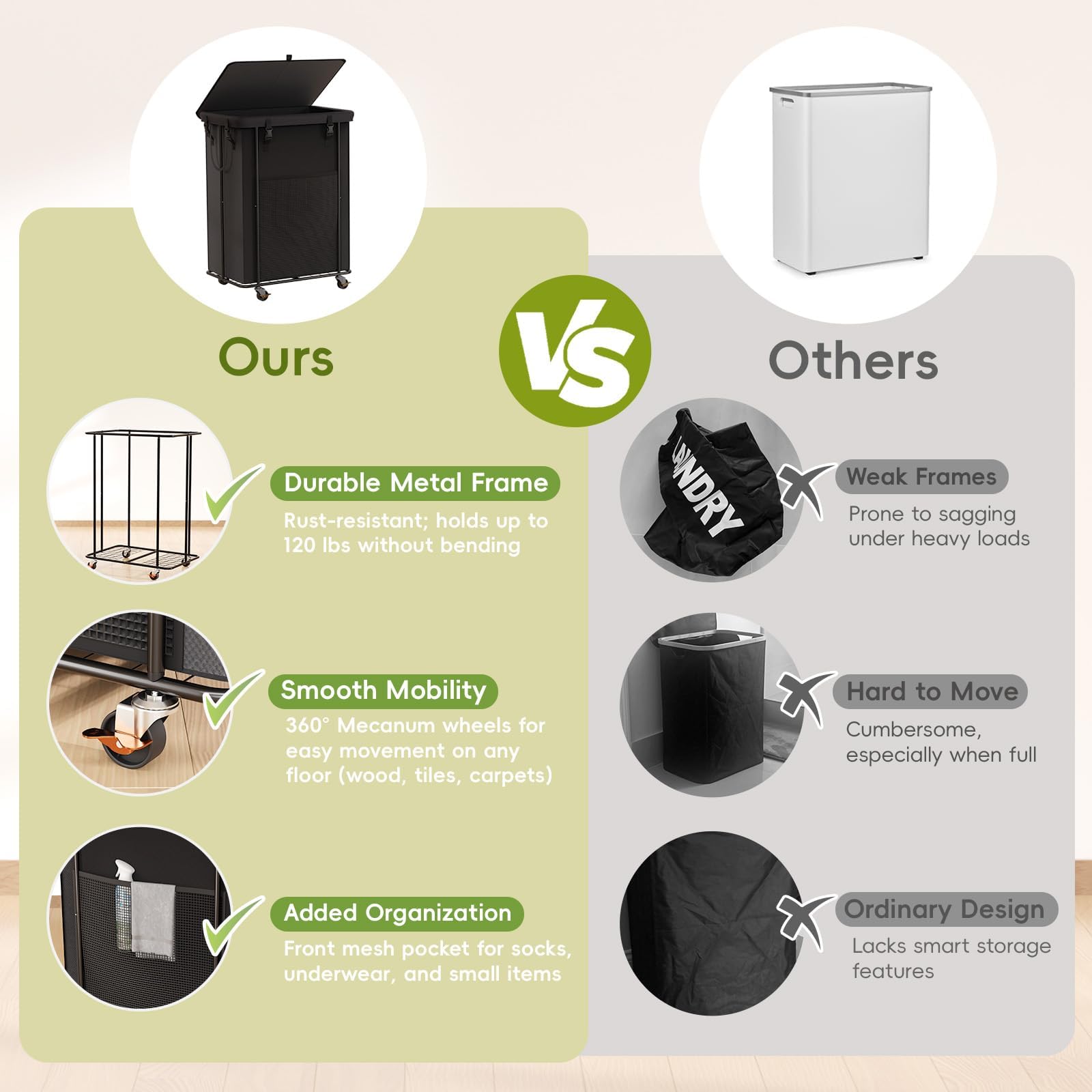 Olldide removable Oxford bag 600D keeps laundry contained and portable.