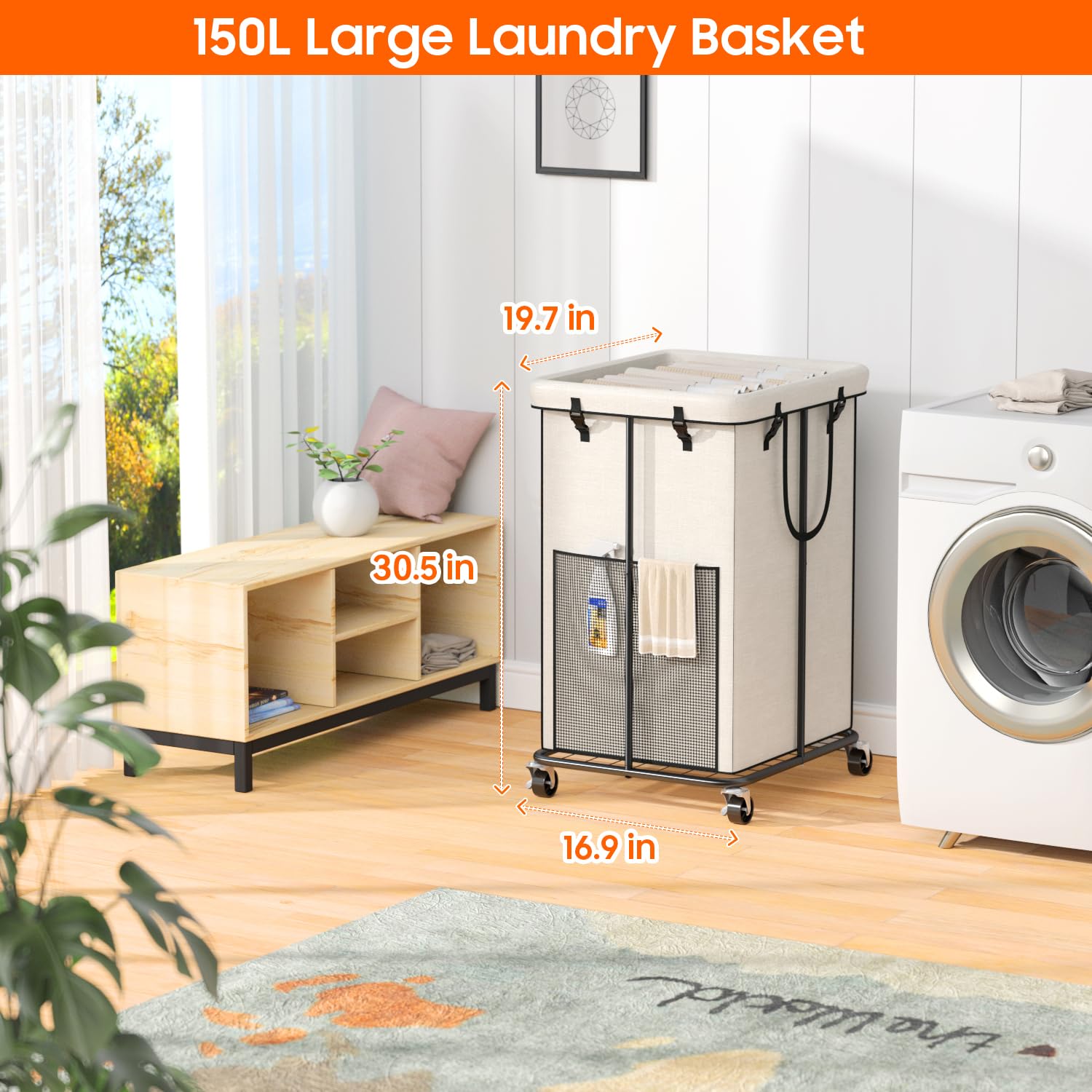 Olldide rolling basket with 360° wheels enabling smooth transport.