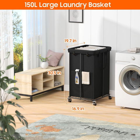 Olldide rolling laundry basket with front mesh pocket for organization.