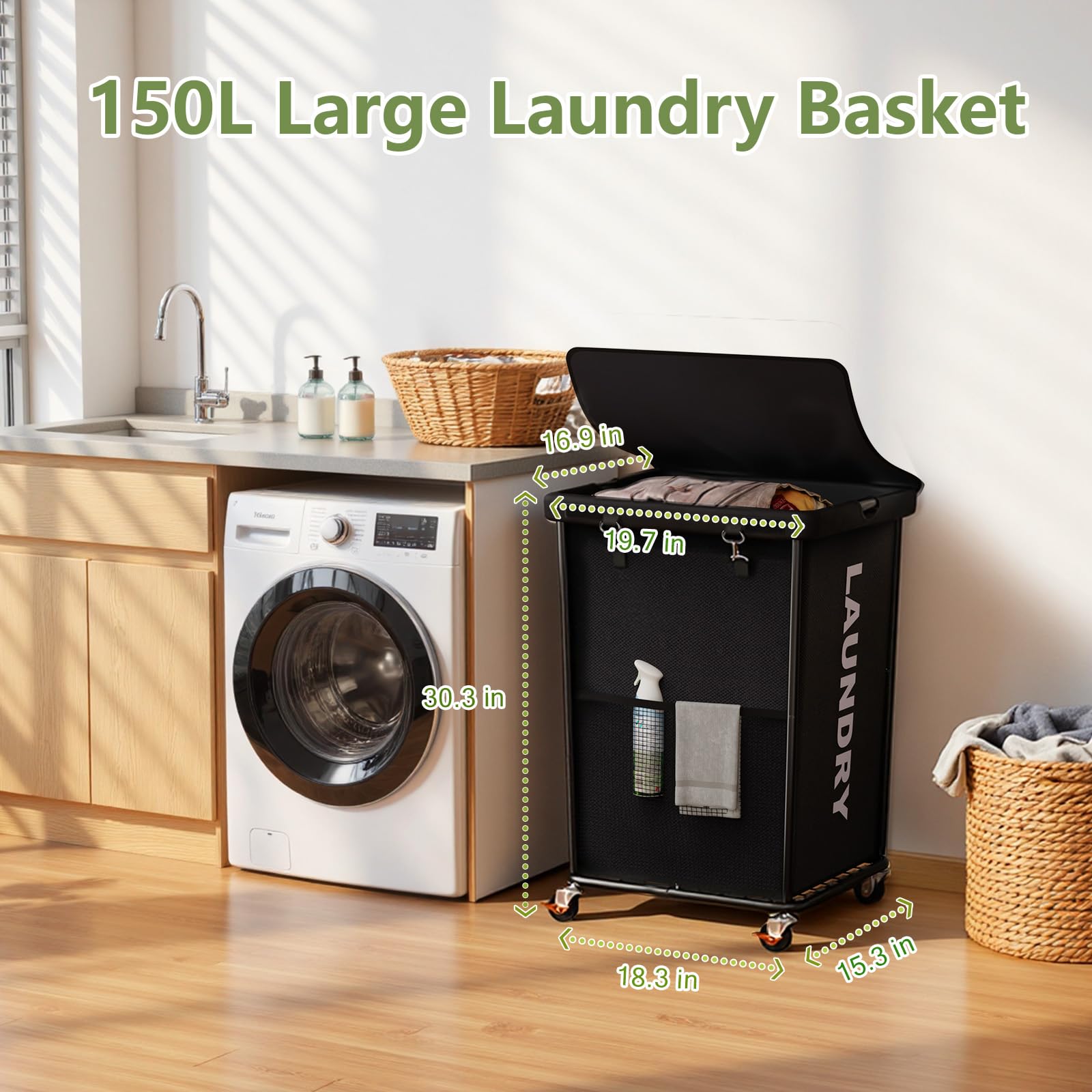 Olldide rolling laundry cart with metal frame provides sturdy daily use
