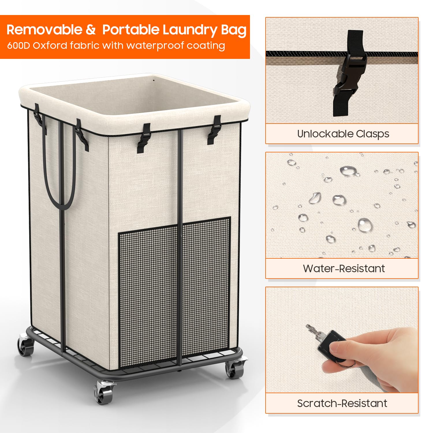 Olldide front mesh pocket keeps small items organized during laundry.