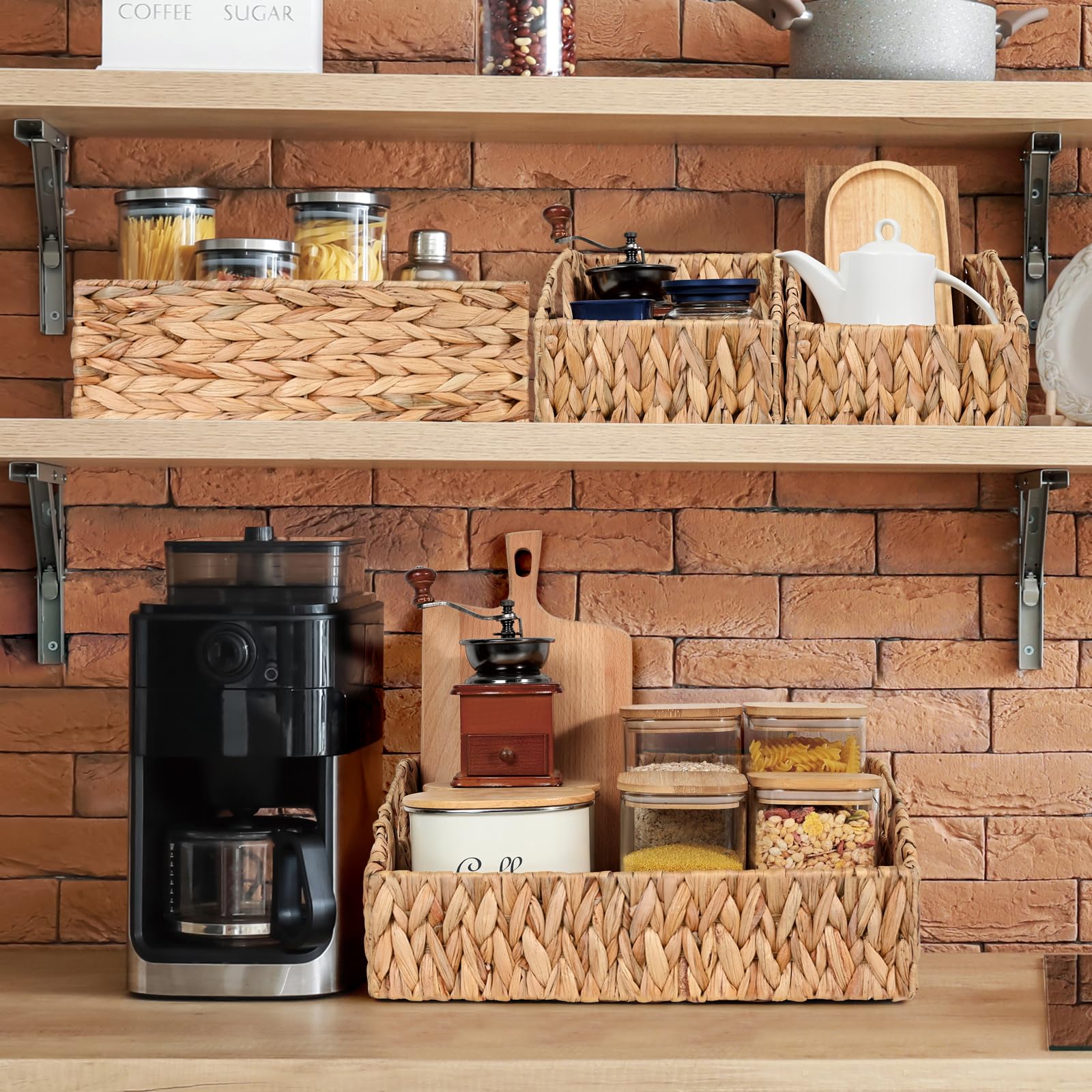 Ollieroo Wicker Baskets for kitchen and bathroom use to organize spices and towels