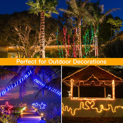 Ollny outdoor rope lights for holiday decorations with festive glow.