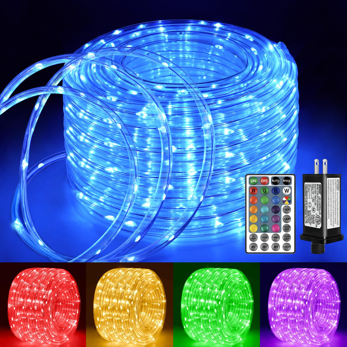 Ollny rope lights on a 33 ft outdoor porch with vibrant multicolor glow
