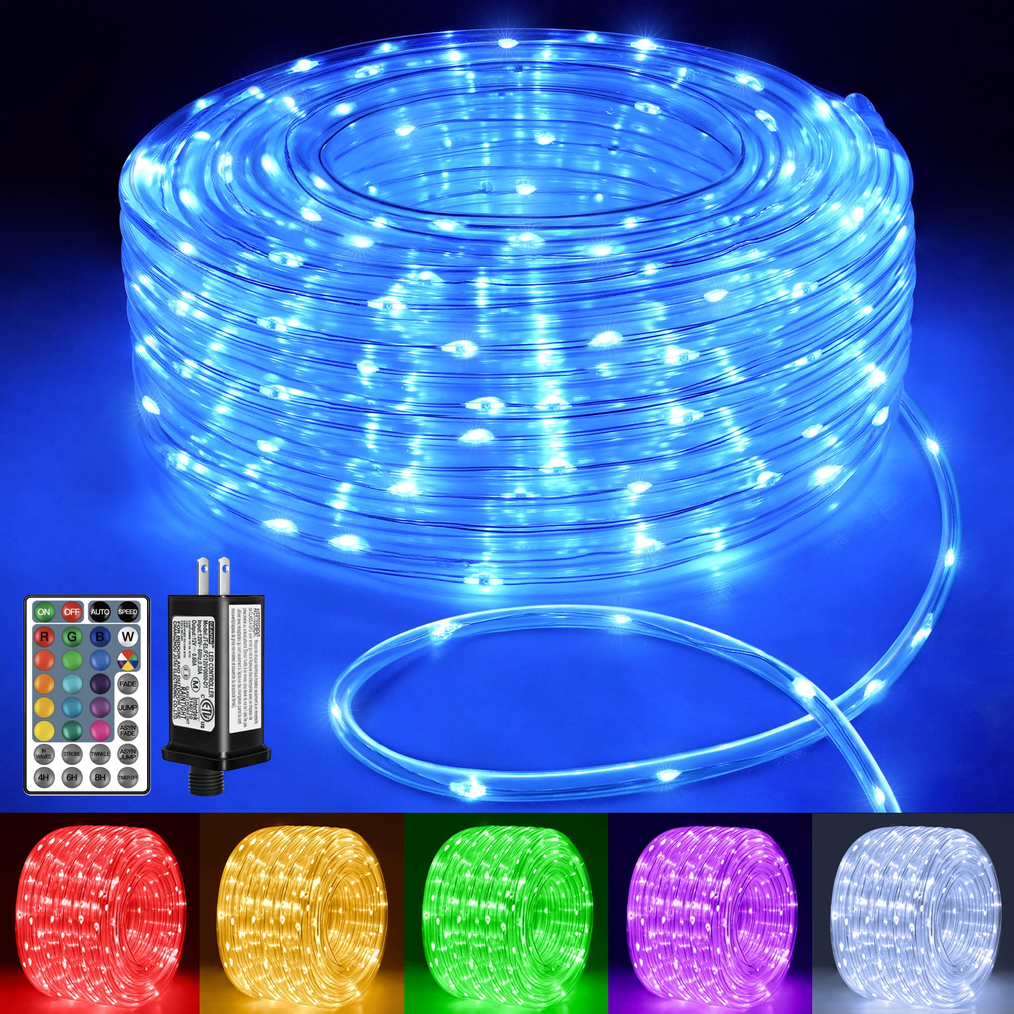 Ollny rope lights 66ft outdoor color changing for vibrant exterior illumination.