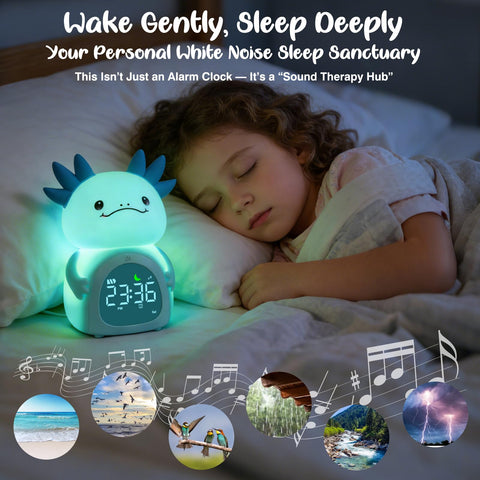 ollycasa Axolotl alarm clock night light offers gentle illumination for bedtime.