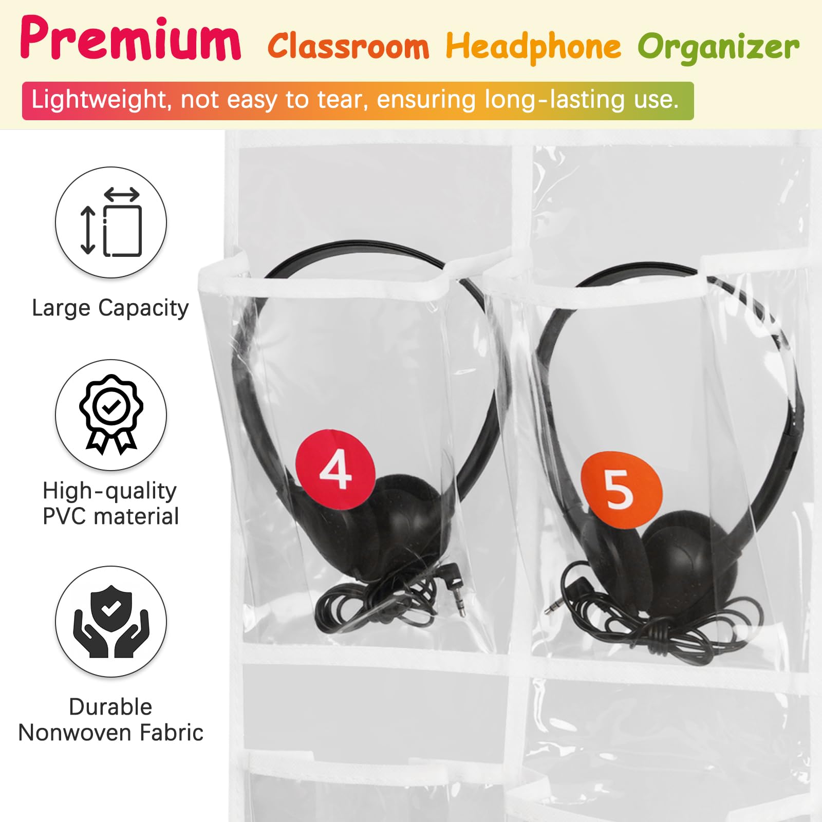 Olpchee durable non-woven fabric and PVC pockets withstand daily classroom use.