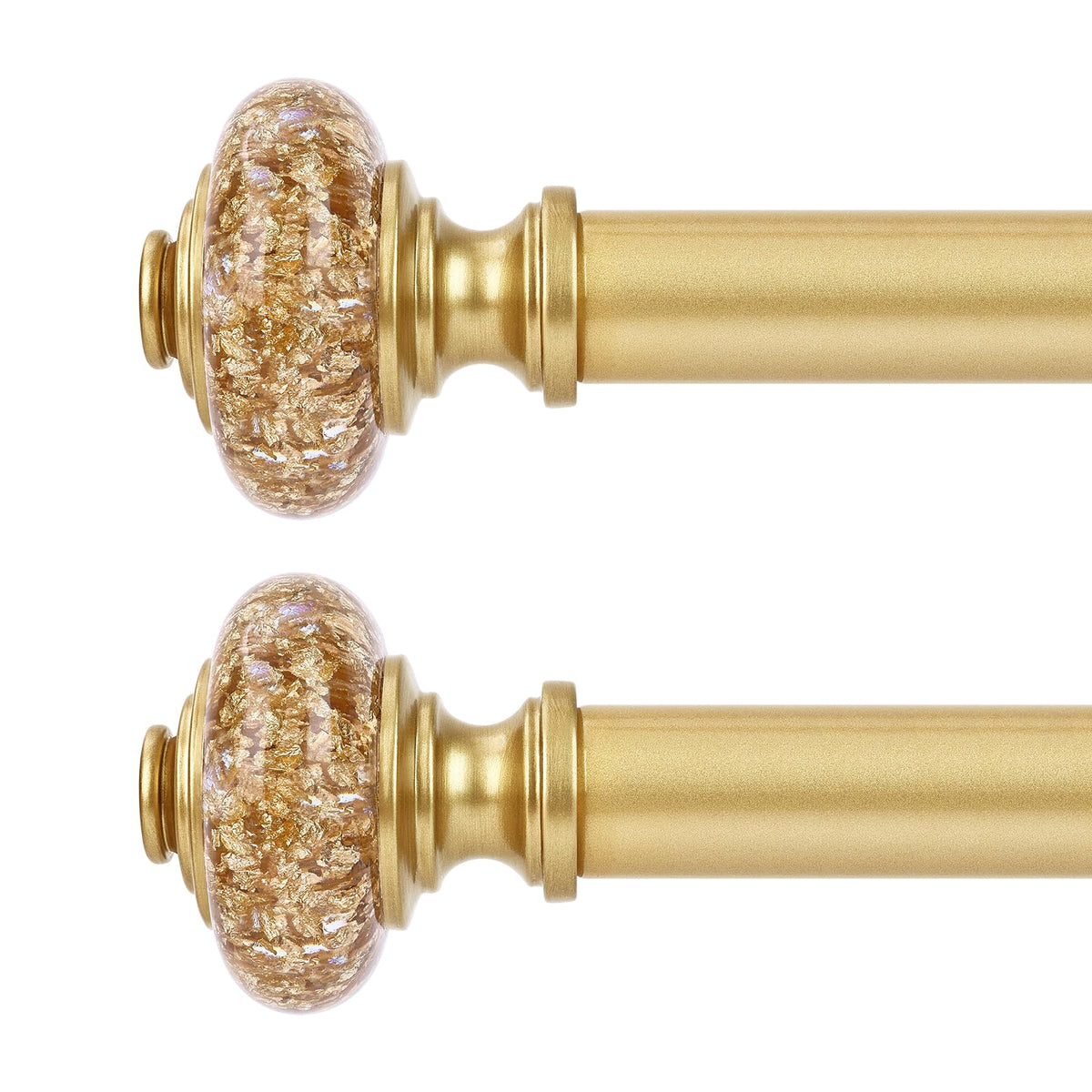 OLV 2-pack gold curtain rods shown on window for versatile farmhouse styling
