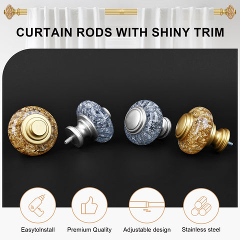 OLV crystal gold foil finials on curtain rod add elegant touch