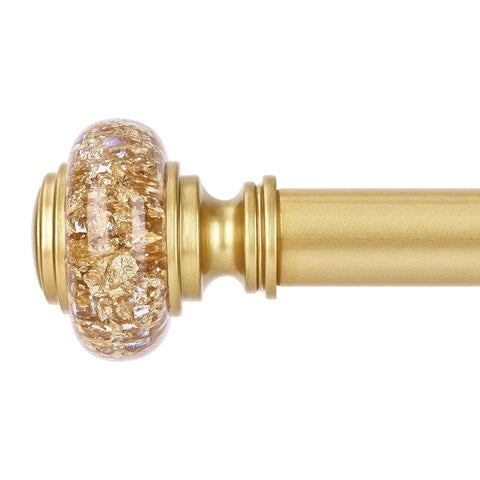 OLV gold curtain rod with crystal finials on display