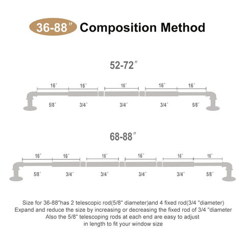 OLV Gold industrial curtain rod extends 18–45 inches for compact windows