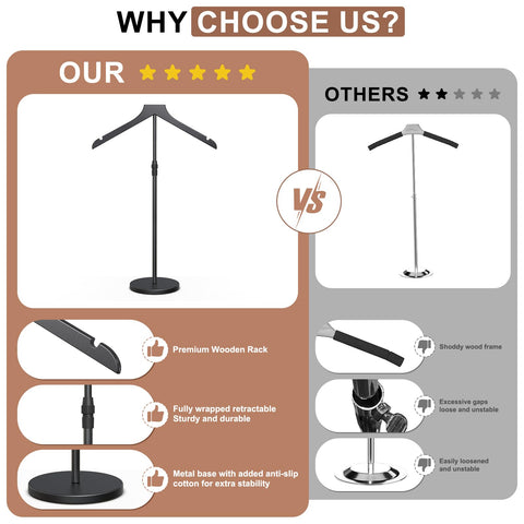 OLV adjustable height stand enables different garments at optimal viewing heights.