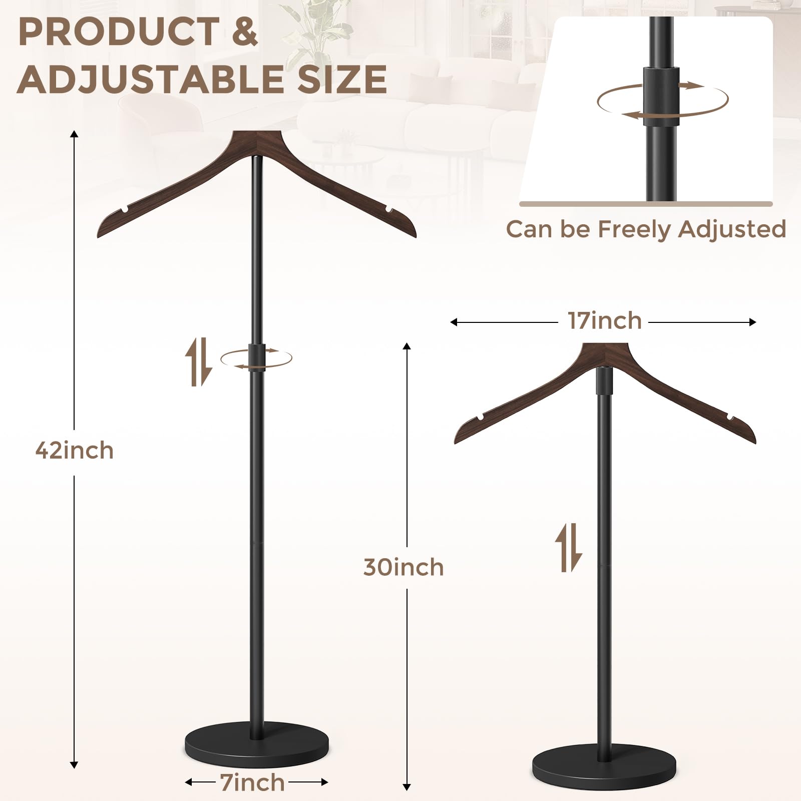 OLV stand combining walnut wood and stainless steel for durable displays