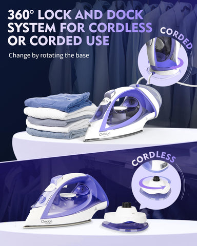 OMAIGA 2-in-1 cordless-corded iron offering flexible operation