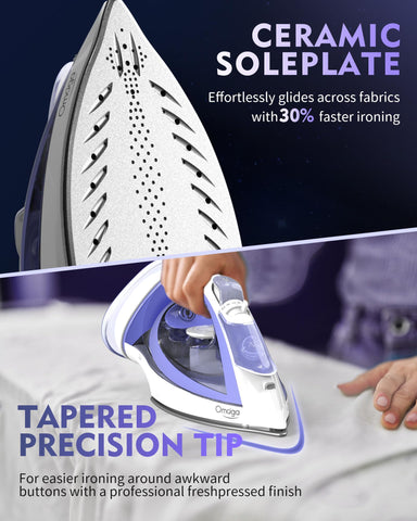 OMAIGA self-cleaning anti-calc system keeps the soleplate smooth