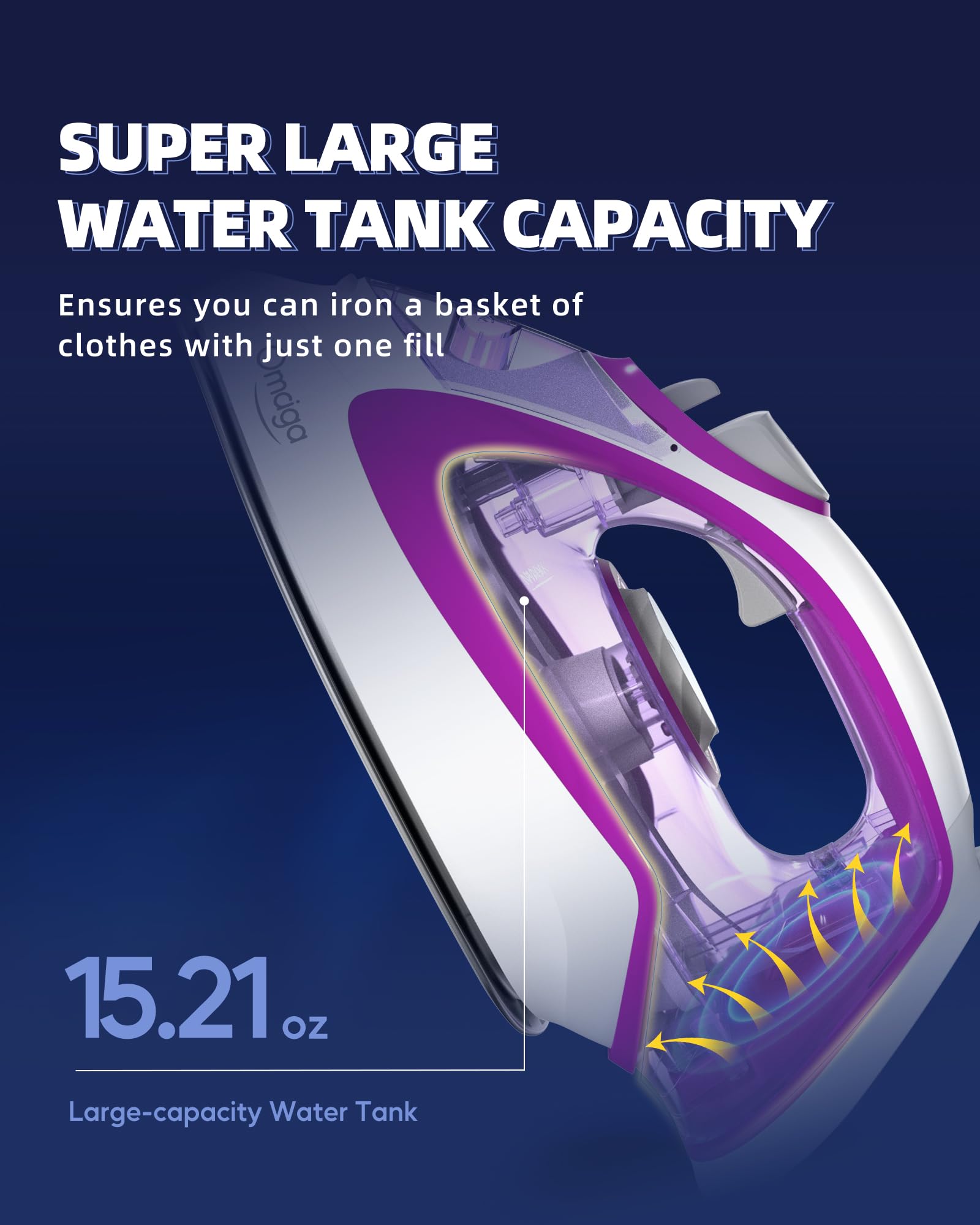 OMAIGA anti-drip design prevents water spots during ironing sessions.