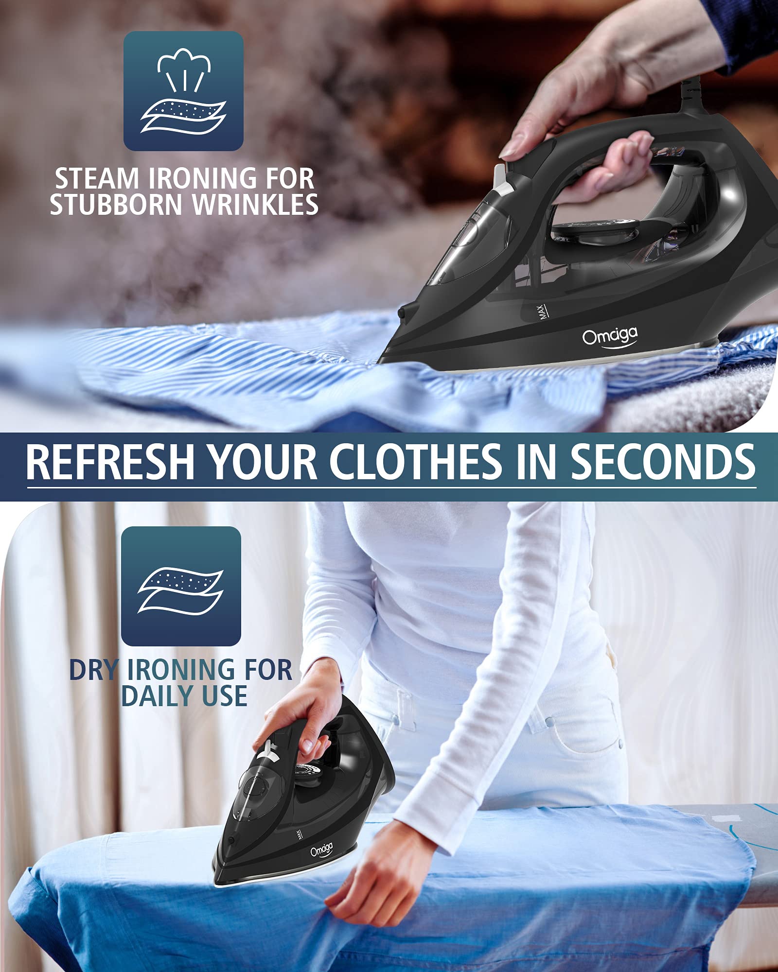 OMAIGA steam iron anti-drip prevents water stains during ironing