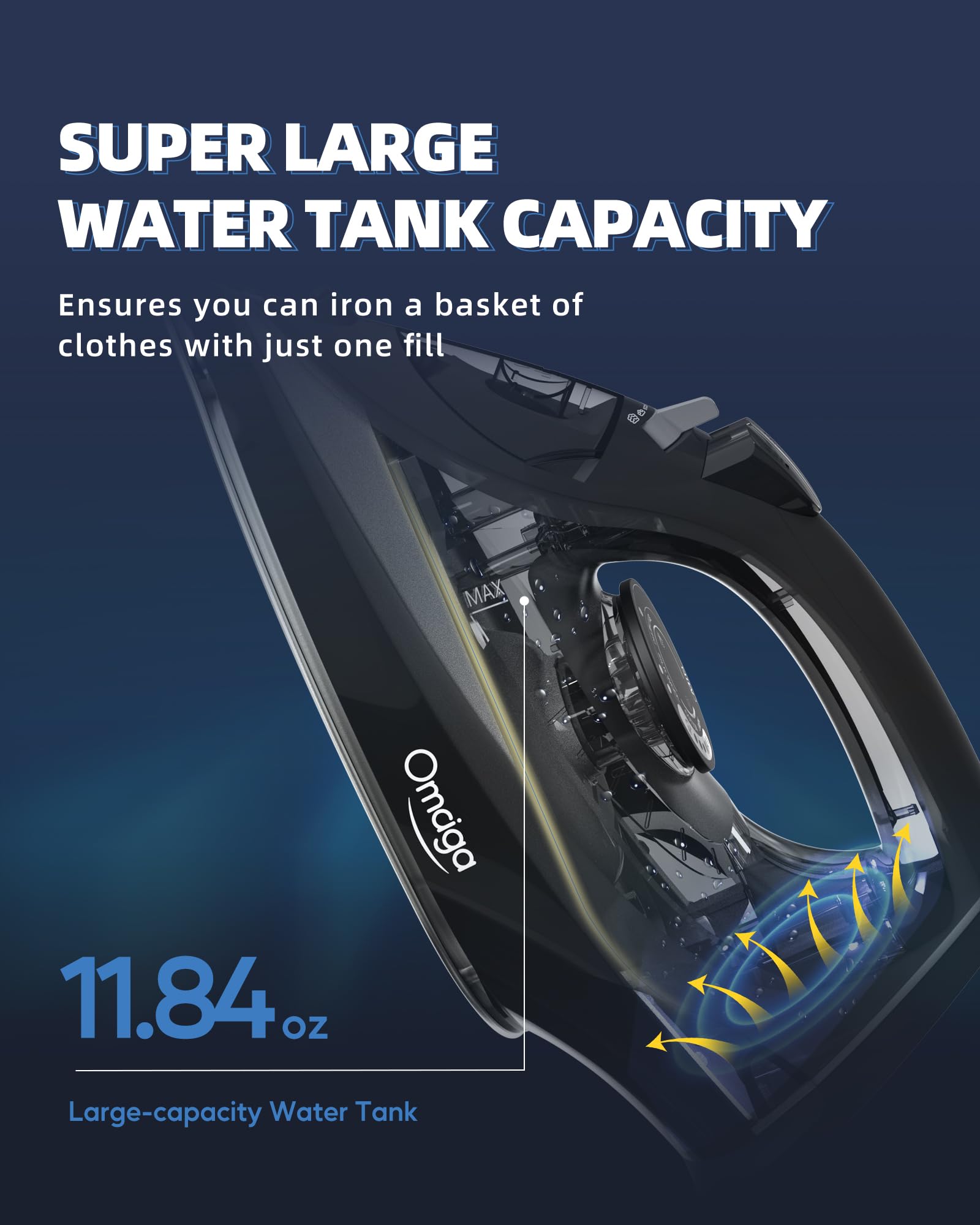 OMAIGA steam iron ceramic soles gliding smoothly over fabrics