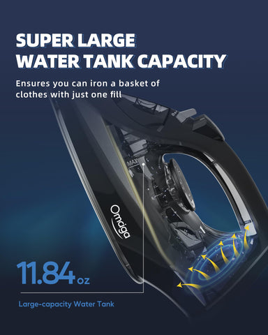 OMAIGA steam iron ceramic soles gliding smoothly over fabrics