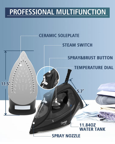 OMAIGA steam iron continuous steam for steady smoothing on garments