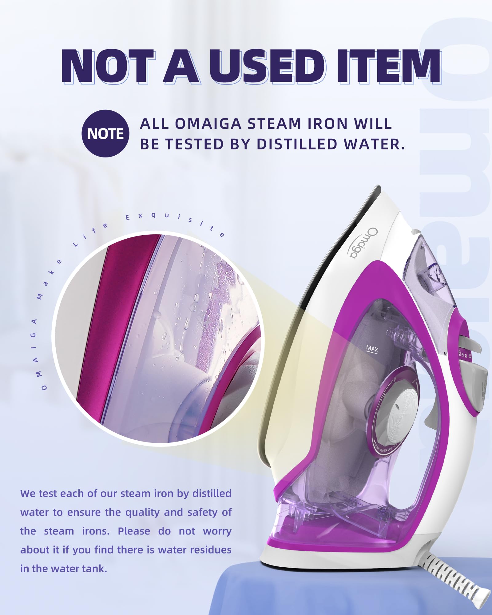 OMAIGA steam iron helping smooth shirts, pants, dresses, and curtains.