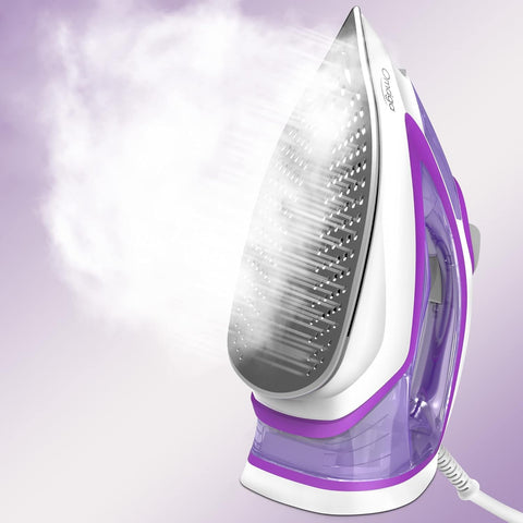 OMAIGA steam iron front view showing sleek design for quick wrinkle removal.