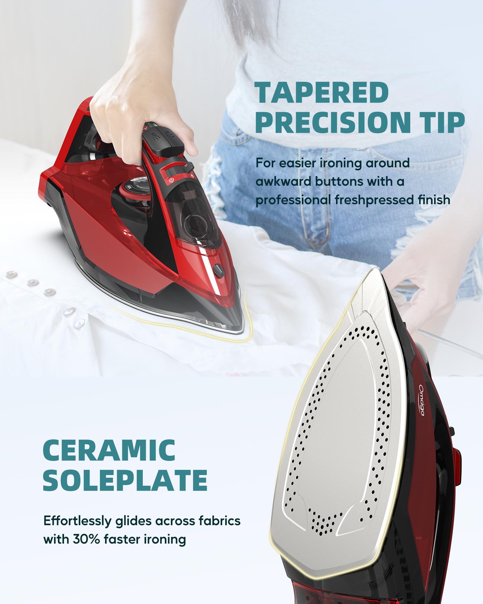 OMAIGA 350ml water tank supports longer ironing sessions
